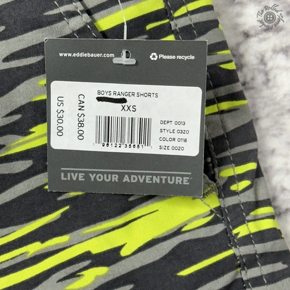 NWT Eddie Bauer Boys Ranger Shorts XXS Size 4 Yellow Grey Camouflage‎ Stretch
